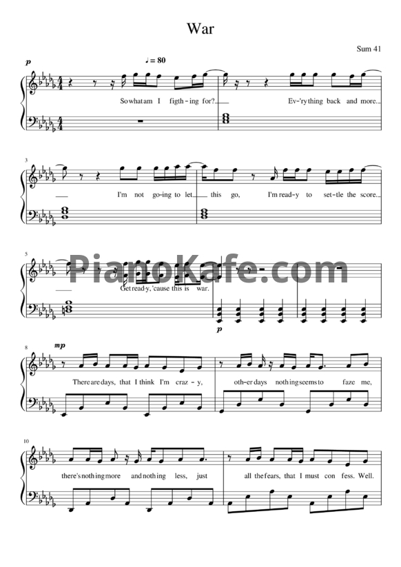 Ноты Sum 41 - War - PianoKafe.com