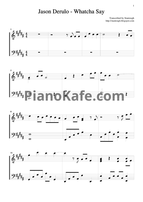 Ноты Jason Derulo - Whatcha say (Версия 2) - PianoKafe.com