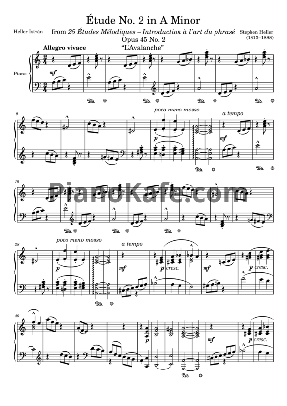 Ноты Стефан Хеллер - Этюд (Op. 45, №2) ля минор - PianoKafe.com