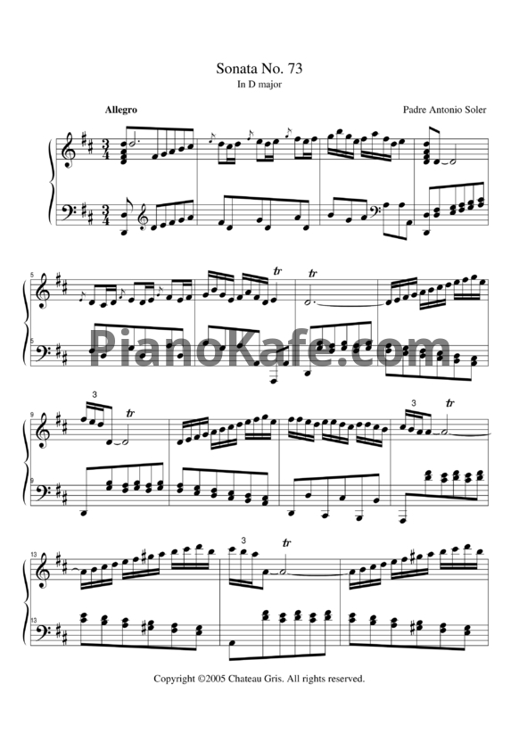 Ноты Antonio Soler - Sonata No. 73 in D - PianoKafe.com