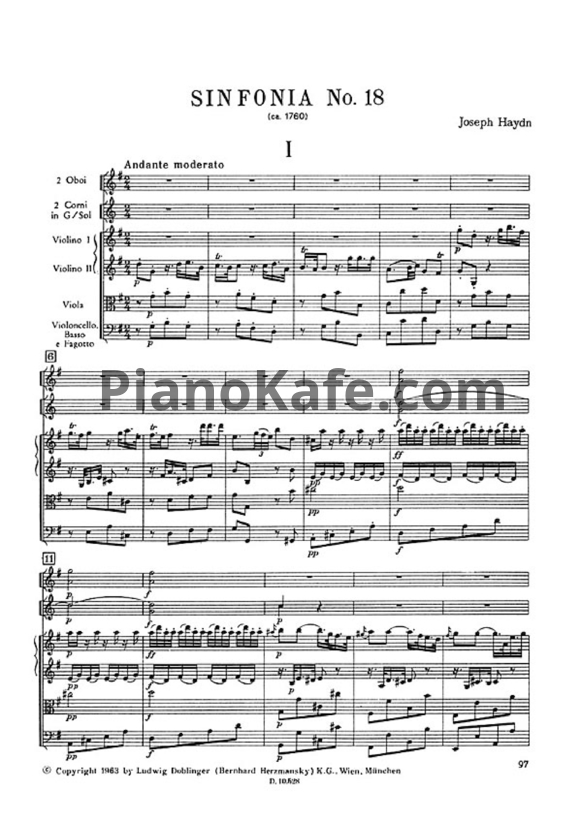 Ноты Йозеф Гайдн - Симфония №18 соль мажор (Партитура) - PianoKafe.com