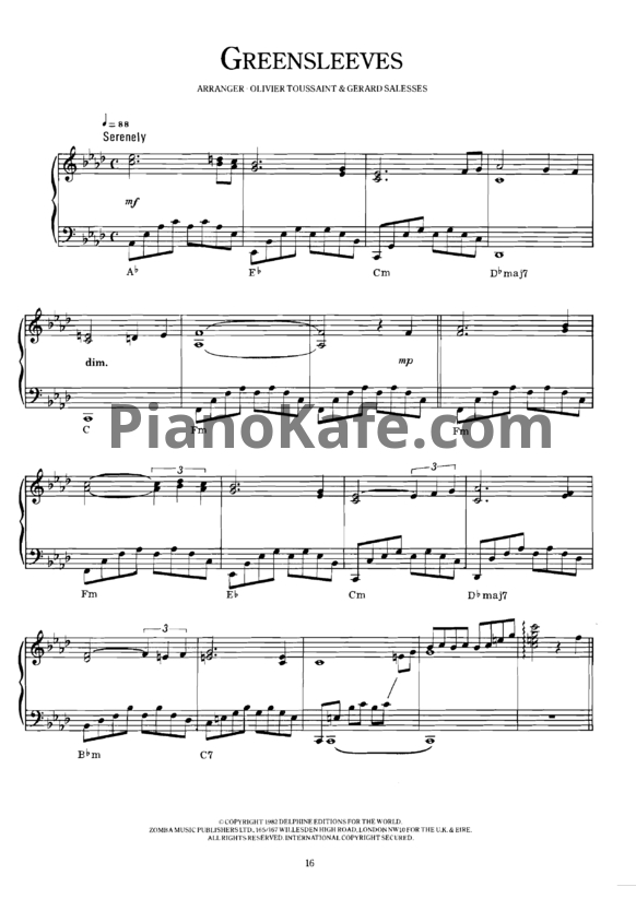 Ноты Richard Clayderman - Greensleeves - PianoKafe.com