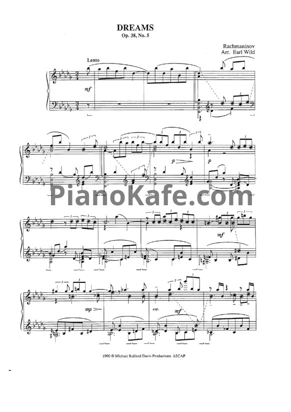 Ноты Сергей Рахманинов - Dreams (Op. 38, №5) - PianoKafe.com