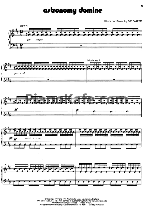 Ноты Pink Floyd - Astronomy domine - PianoKafe.com