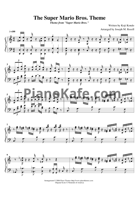 Ноты Koji Kondo - The Super Mario Bros. Theme - PianoKafe.com
