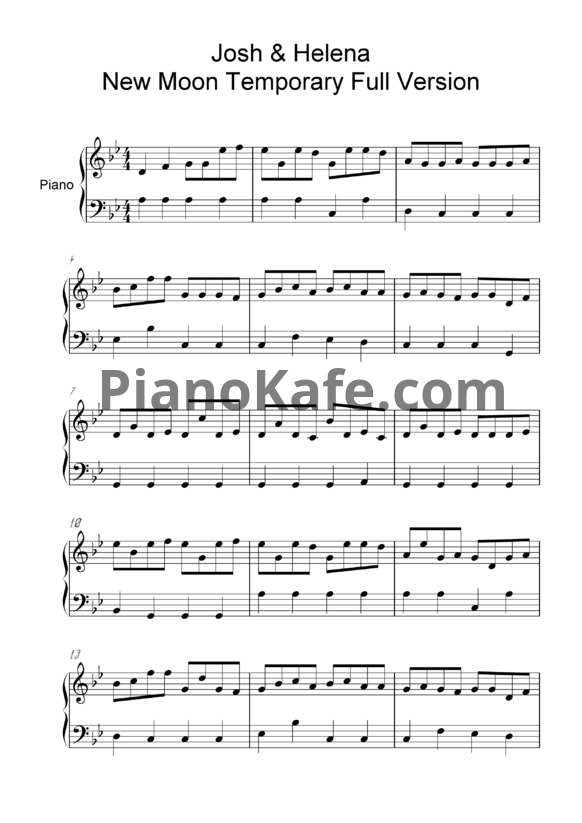 Ноты Josh & Helena - New moon (Temporary full version) - PianoKafe.com