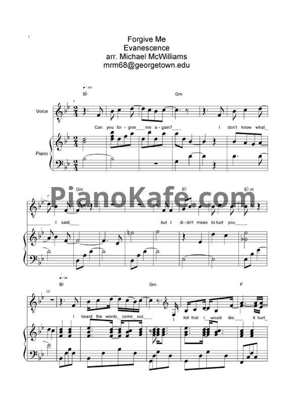 Ноты Evanescence - Forgive me - PianoKafe.com