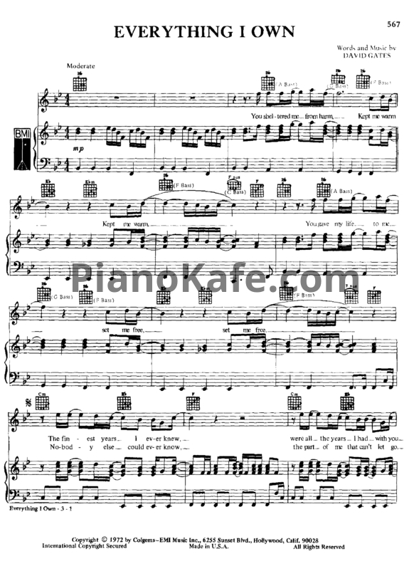 Ноты Boy George - Everything I own - PianoKafe.com