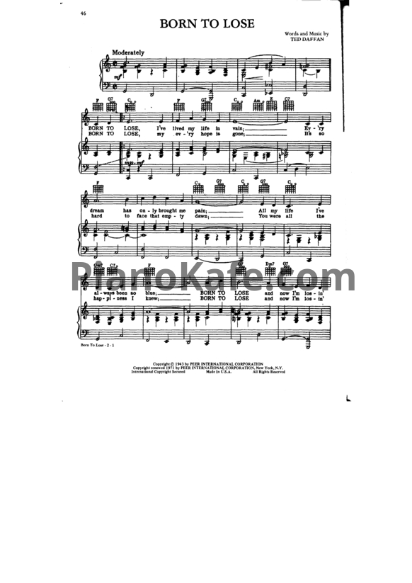 Ноты Ray Charles - Born to lose (Версия 2) - PianoKafe.com