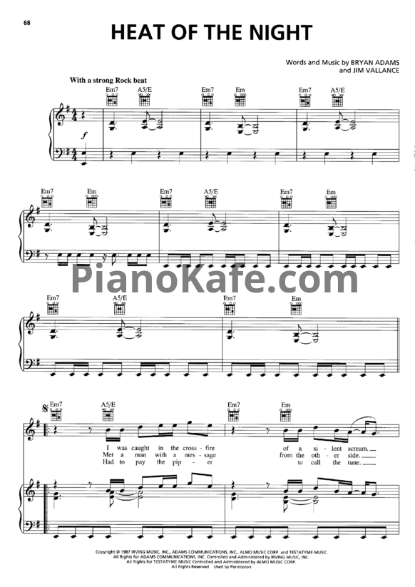 Ноты Bryan Adams - Heat of the night - PianoKafe.com