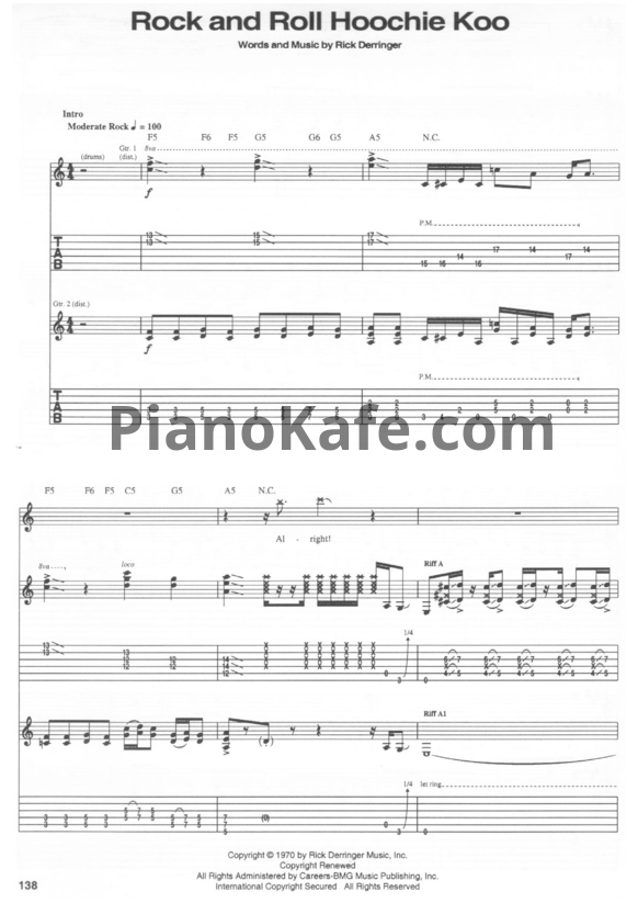 Ноты Rick Derringer - Rock and roll hoochie koo - PianoKafe.com