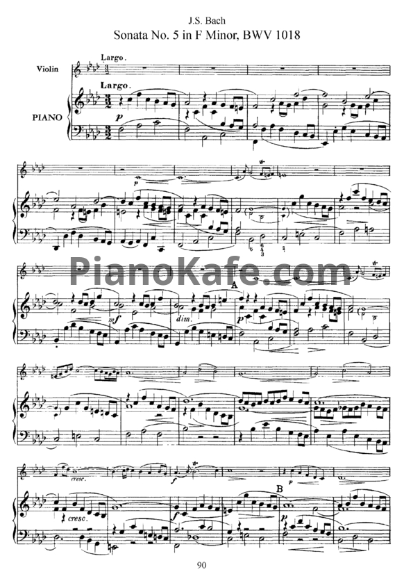 Ноты И. Бах - Соната №5 фа минор (BWV 1018) - PianoKafe.com