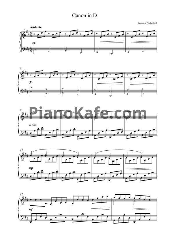 Ноты Иоганн Пахельбель - Канон ре мажор - PianoKafe.com