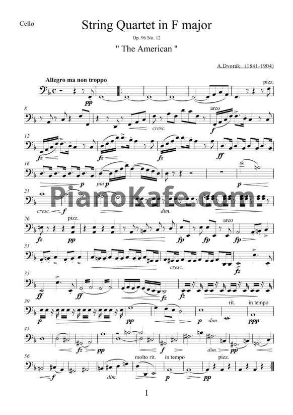 Ноты Милан Дворжак - Струнный квартет фа мажор (Op. 96, №2) "The American" - PianoKafe.com