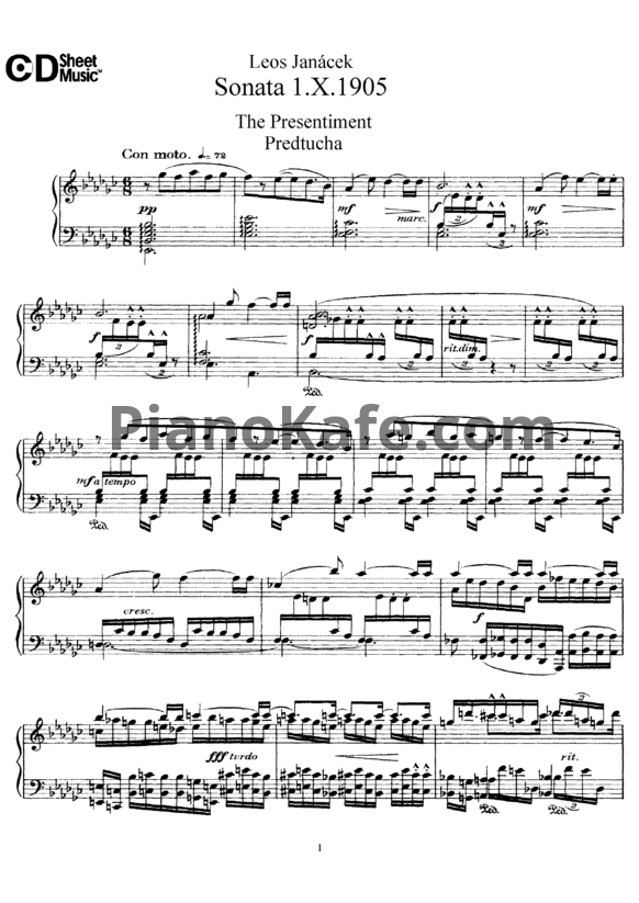 Ноты Леош Яначек - Соната 1.X.1905 - PianoKafe.com