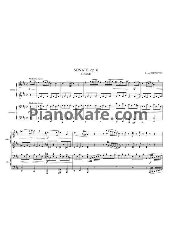 Ноты Л. В. Бетховен - Соната, Op.6, Рондо - PianoKafe.com