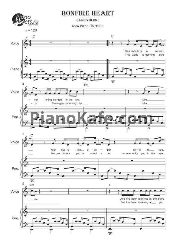 Ноты James Blunt - Bonfire heart - PianoKafe.com