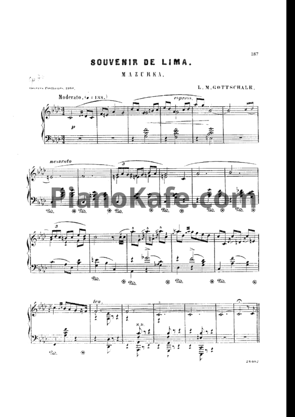 Ноты Луи Моро Готшалк - Souvenir de Lima (Op. 74) - PianoKafe.com