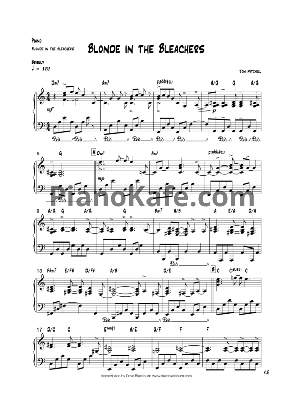 Ноты Joni Mitchell - Blonde in the bleachers (Piano only) - PianoKafe.com