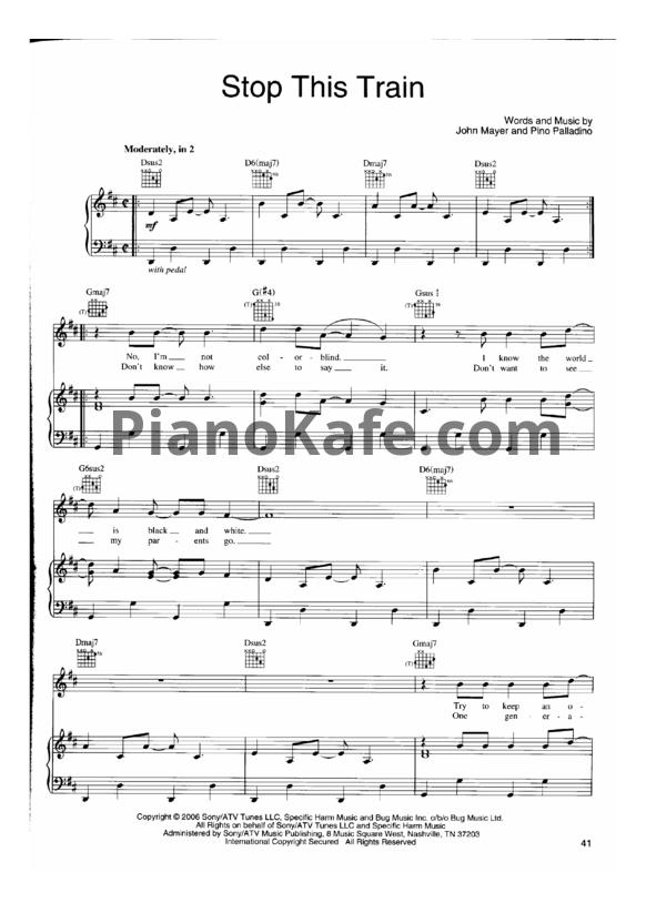 Ноты John Mayer - Stop this train - PianoKafe.com