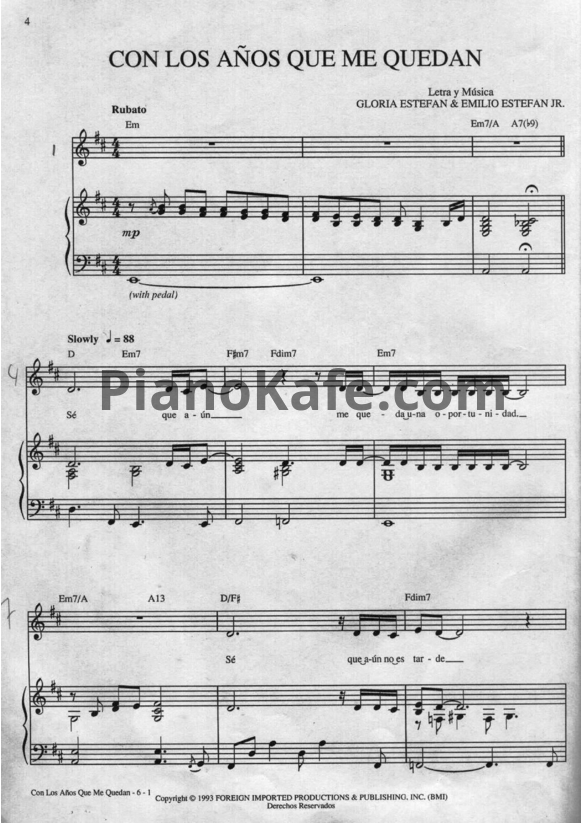 Ноты Gloria Estefan - Con los años que me quedan - PianoKafe.com