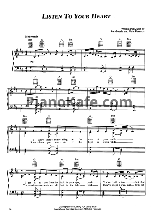 Ноты Roxette - Listen to your heart - PianoKafe.com