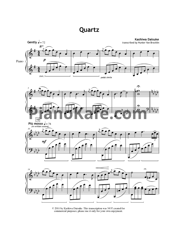 Ноты Kashiwa Daisuke - Quartz - PianoKafe.com