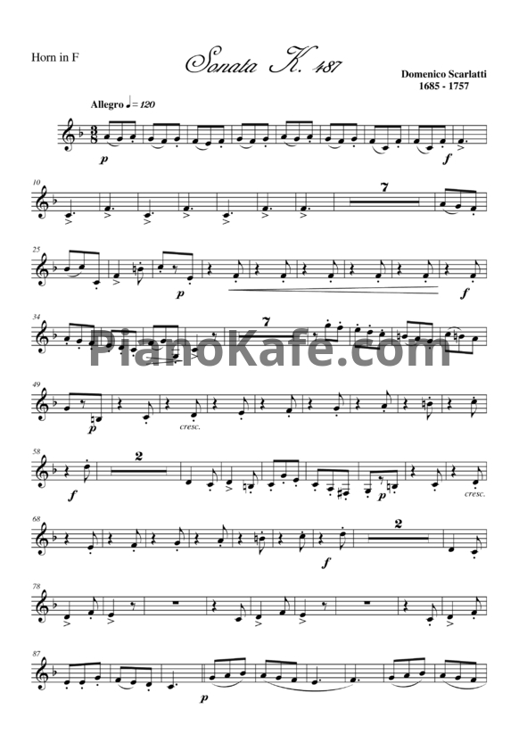 Ноты Д. Скарлатти - Соната K487 - PianoKafe.com