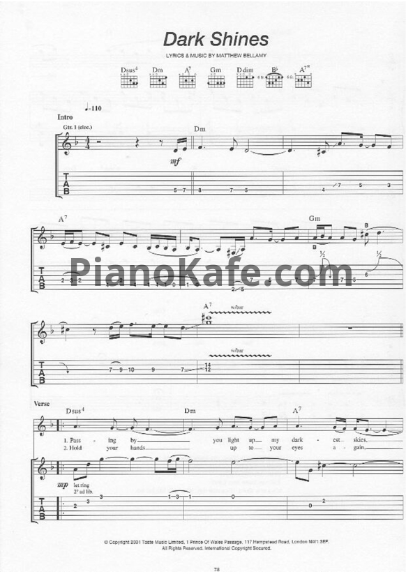 Ноты Muse - Darkshines - PianoKafe.com
