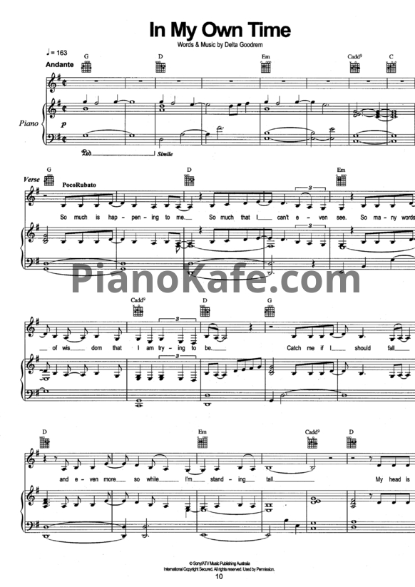 Ноты Delta Goodrem - In my own time - PianoKafe.com