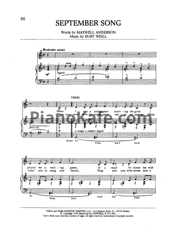 Ноты Frank Sinatra - September song - PianoKafe.com