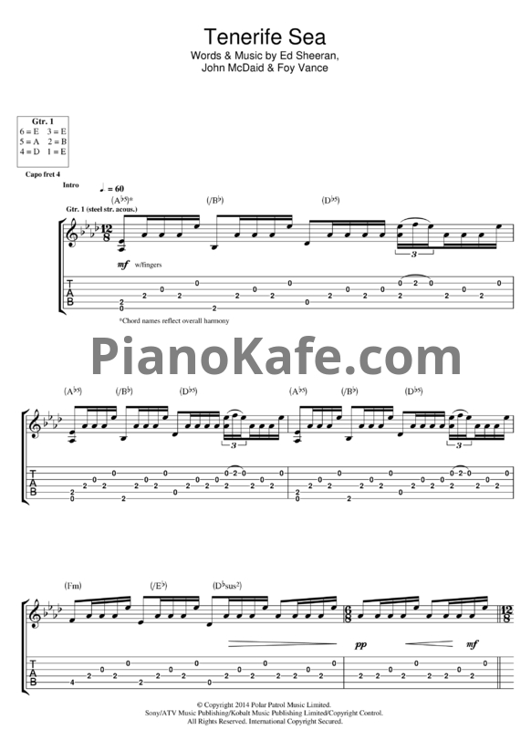 Ноты Ed Sheeran - Tenerife sea - PianoKafe.com
