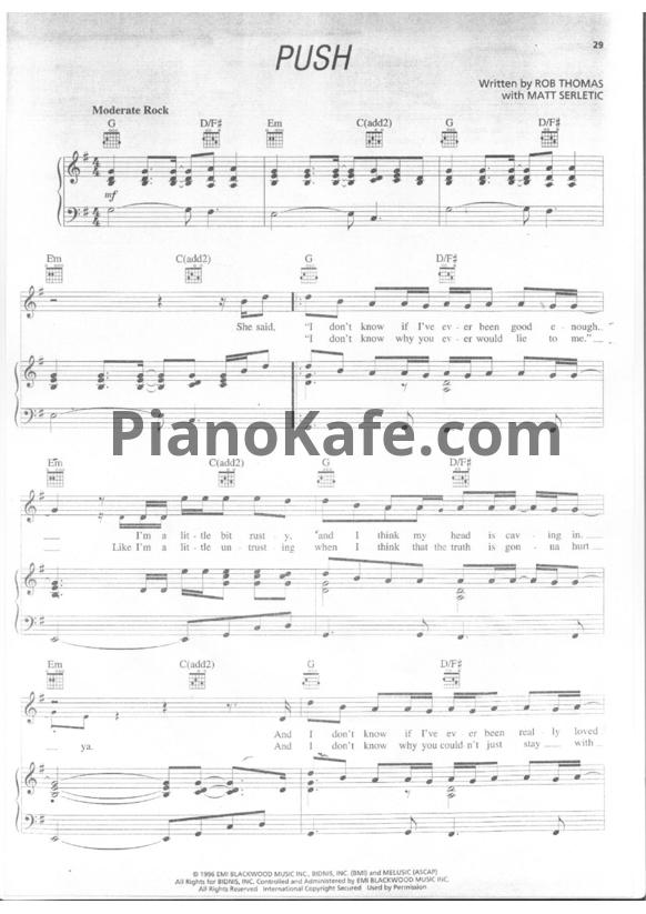 Ноты Matchbox 20 - Push - PianoKafe.com