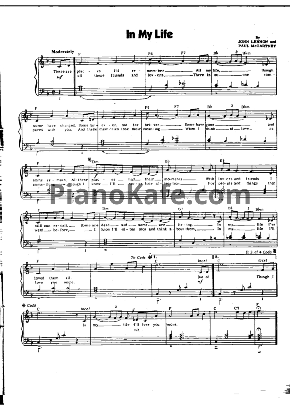 Ноты The Beatles - In my life (Piano solo) - PianoKafe.com