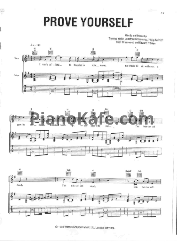 Ноты Radiohead - Prove yourself - PianoKafe.com