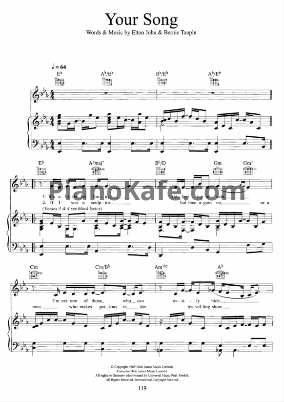 Ноты Elton John - Your song (Версия 2) - PianoKafe.com