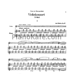 Ноты Ян Сибелиус - Концерт для скрипки с оркестром pе минор (Op. 47, клавир) - предпросмотр
