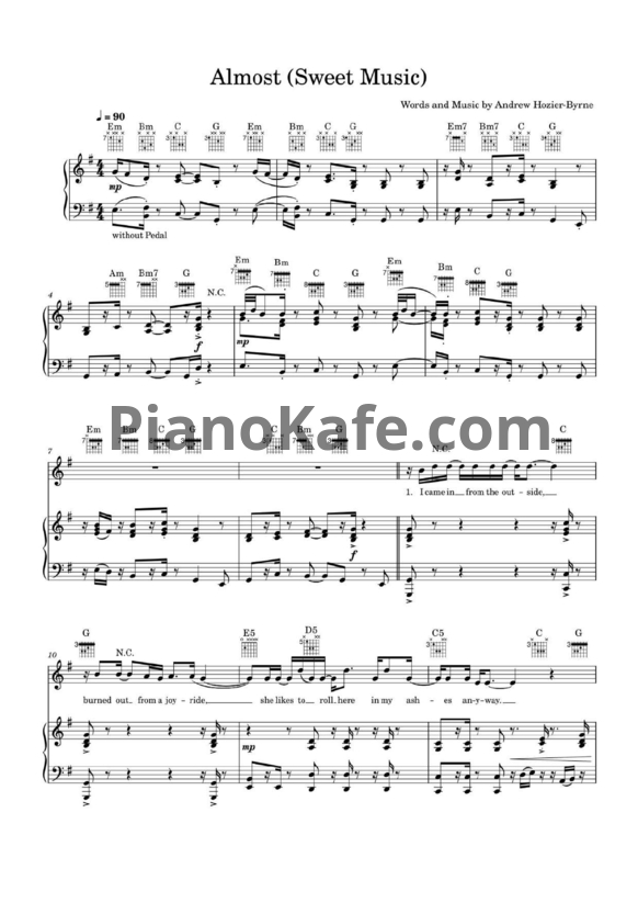 Ноты Hozier - Almost (Sweet Music) - PianoKafe.com