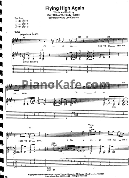 Ноты Ozzy Osbourne - Flying high again (Guitar Tabs & Voice) - PianoKafe.com