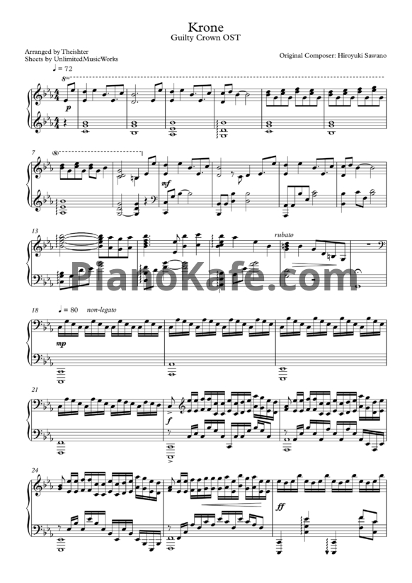 Ноты Hiroyuki Sawano - Krone - PianoKafe.com