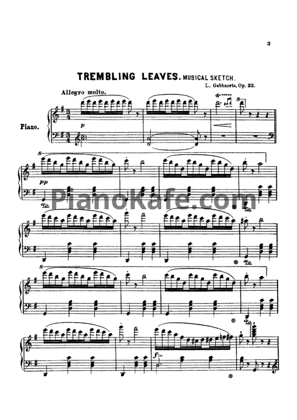 Ноты Л. Гоббартс - Опадающая листва. Пьеса для фортепиано (Op. 33) - PianoKafe.com