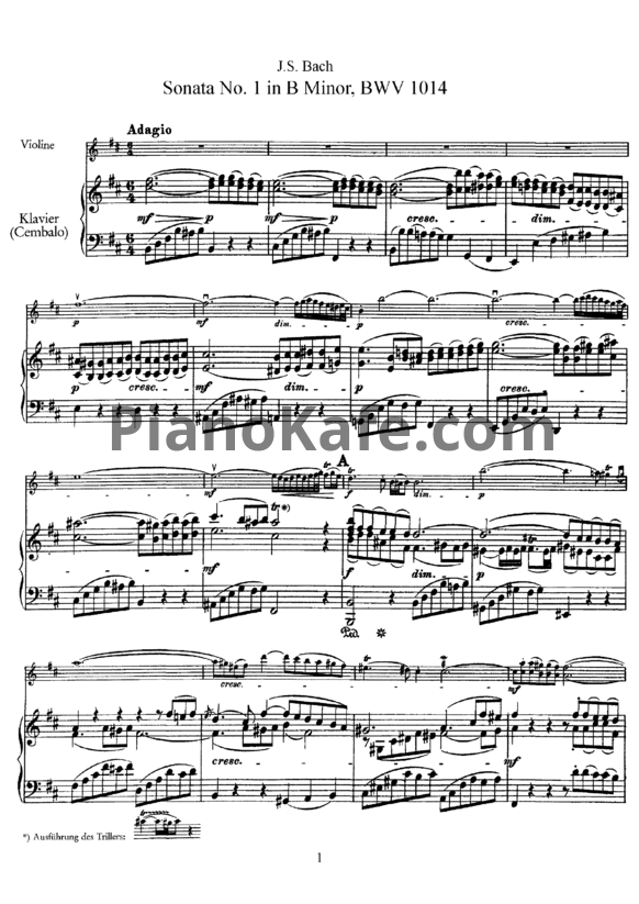 Ноты И. Бах - Соната №1 си минор (BWV 1014) - PianoKafe.com