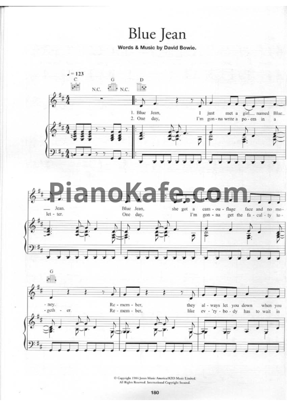 Ноты David Bowie - Blue jean - PianoKafe.com