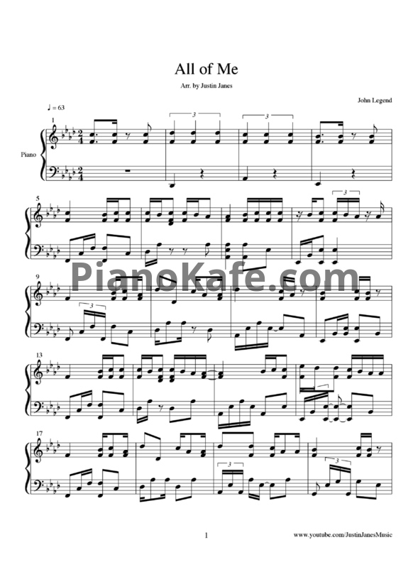 Ноты John Legend - All of me - PianoKafe.com