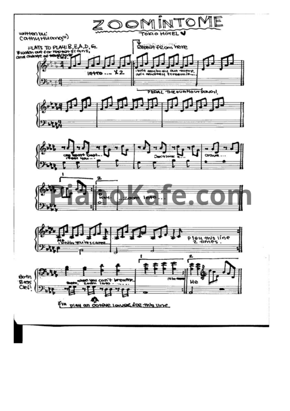 Ноты Tokio Hotel - Zoom into me - PianoKafe.com