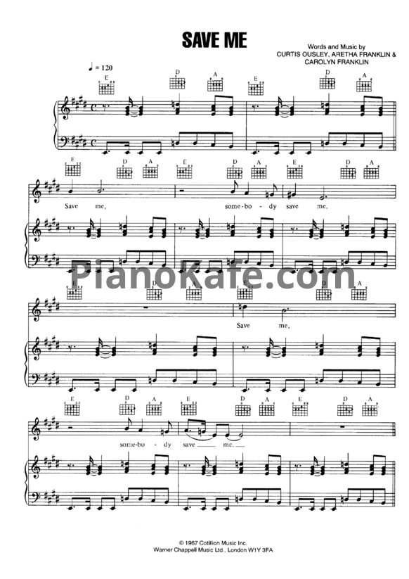 Ноты Aretha Franklin - Save me - PianoKafe.com