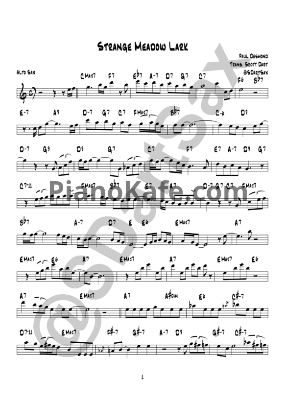 Ноты Paul Desmond - Strange meadow lark - PianoKafe.com