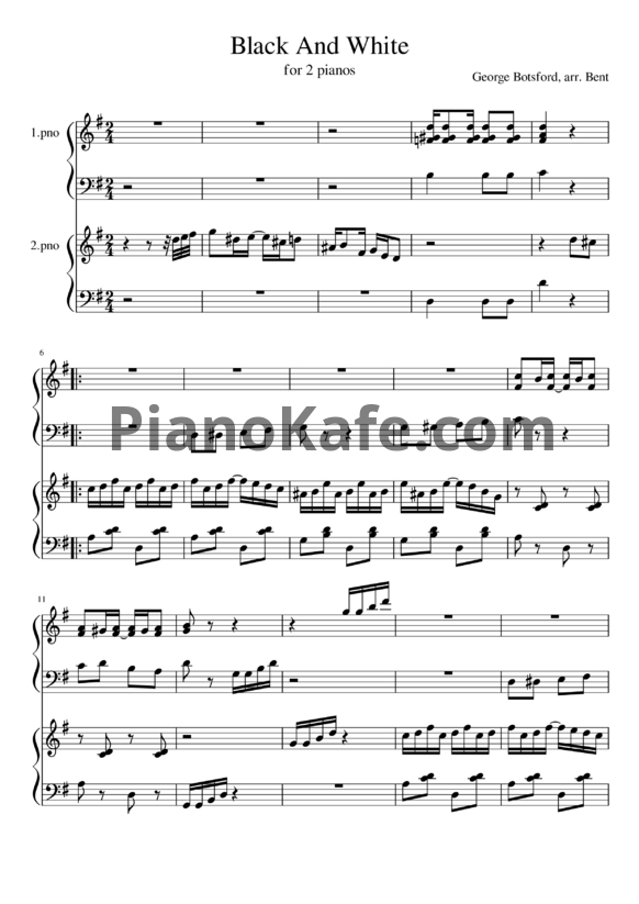 Ноты George Botsford - Black and white rag (для 2 фортепиано) - PianoKafe.com