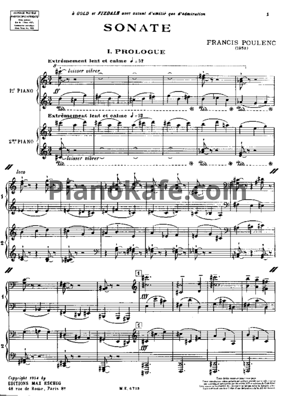Ноты Франсис Пуленк - Соната (для двух фортепиано) - PianoKafe.com