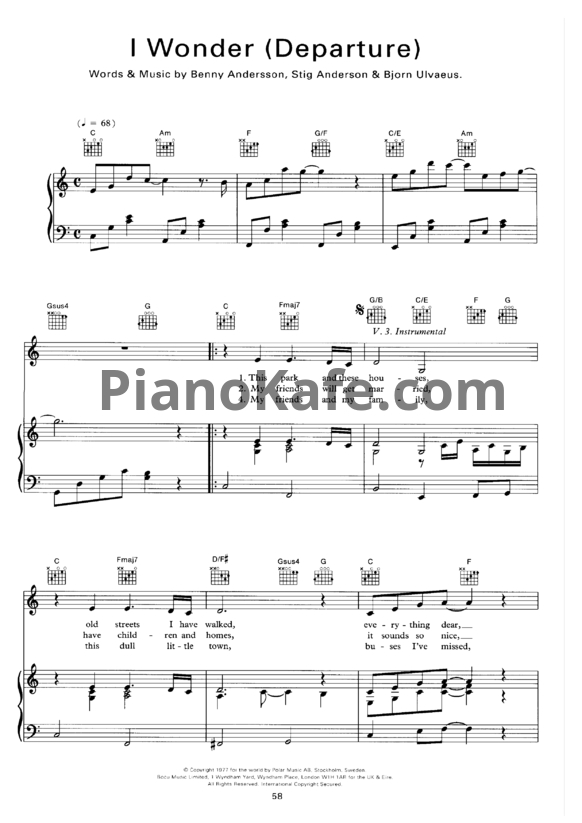 Ноты ABBA - I wonder (Departure) - PianoKafe.com